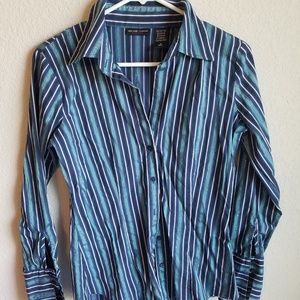 New York & Company Womens Blue Striped Dress Shirt